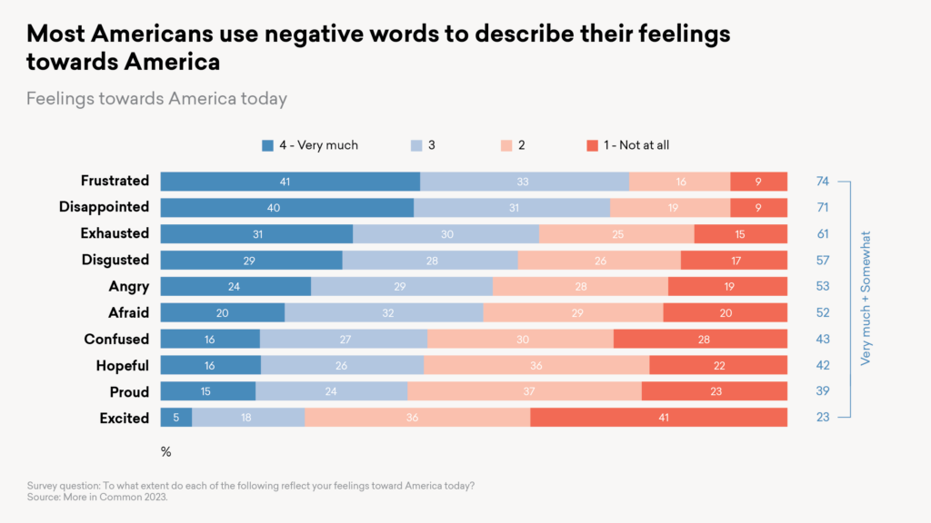 Most Americans use negative words to describe their feelings towards America survey results graph